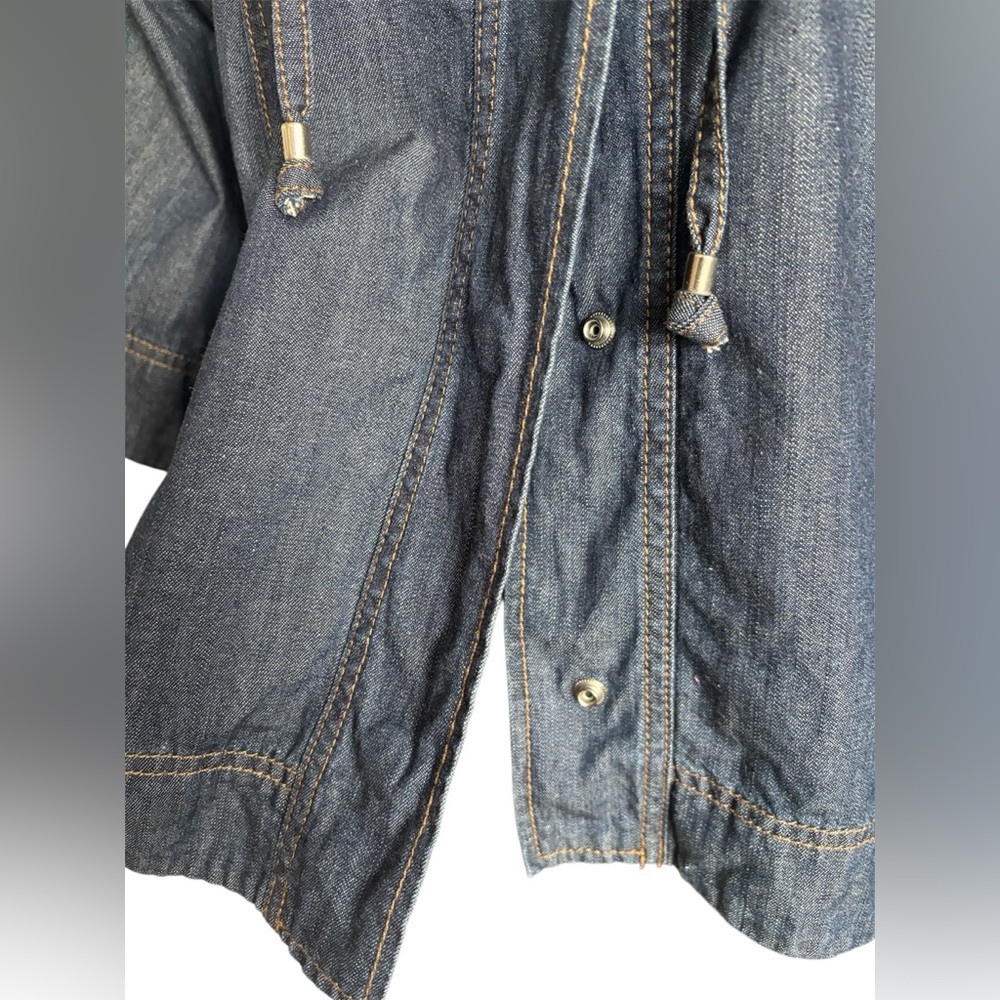 🦋NINE WEST Denim Chambray Cropped Swing Jacket w/ Short Sleeves, Sz L/XL - Picture 7 of 9